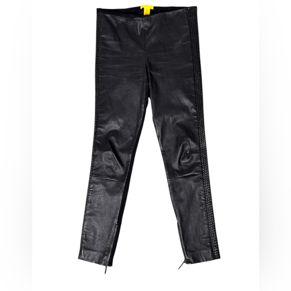Catherine Malandrino Black Lamb Leather Front Panel Leggings Skinny Size 8